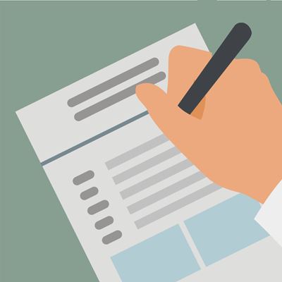 Illustrasjon av et dokument som signeres